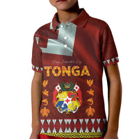 Tonga Independence Day Kid Polo Shirt National Flag and Emblem with Ngatu Art Pattern LT03 Kid Red - Polynesian Pride
