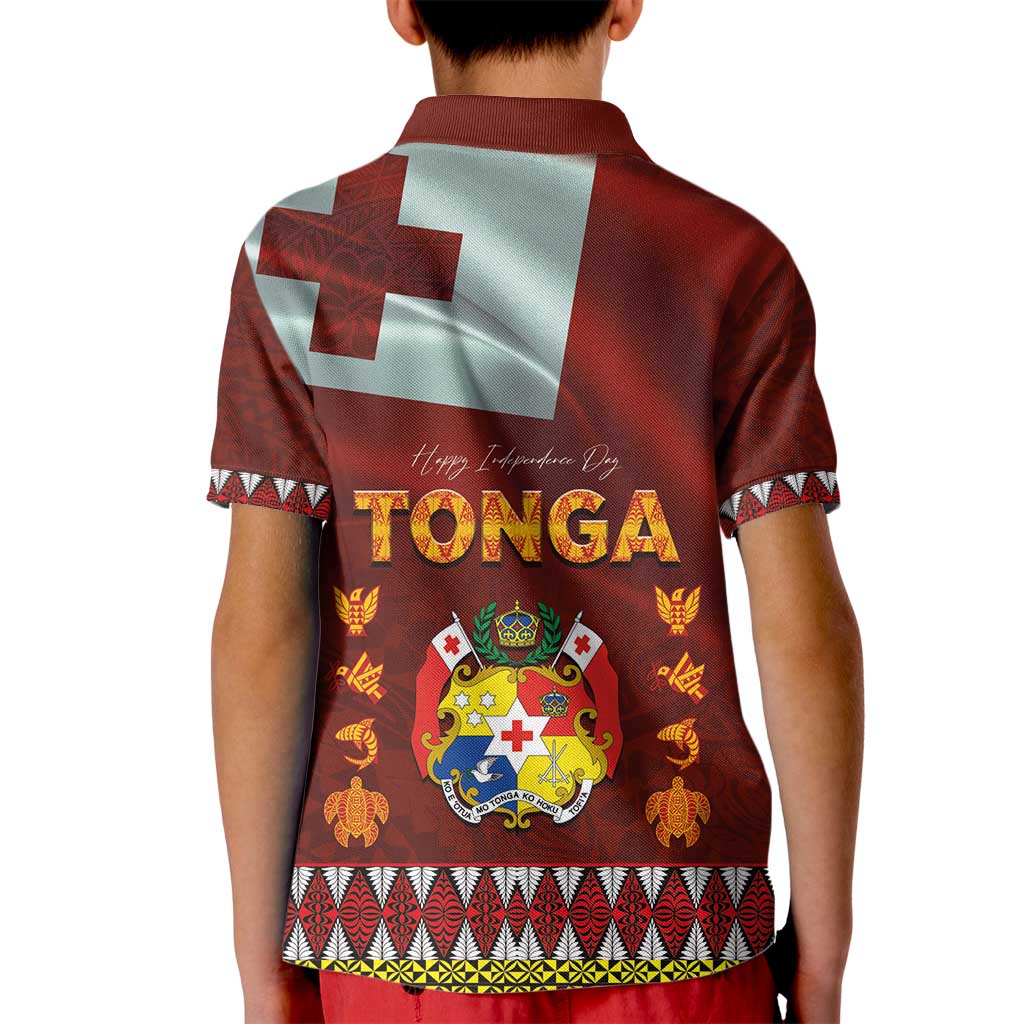 Tonga Independence Day Kid Polo Shirt National Flag and Emblem with Ngatu Art Pattern LT03 - Polynesian Pride