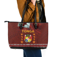 Tonga Independence Day Leather Tote Bag National Flag and Emblem with Ngatu Art Pattern