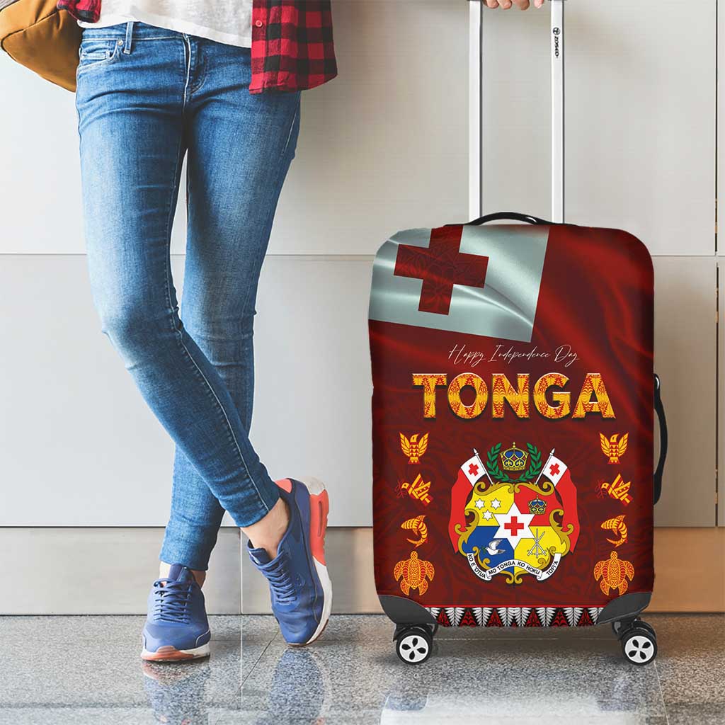 Tonga Independence Day Luggage Cover National Flag and Emblem with Ngatu Art Pattern