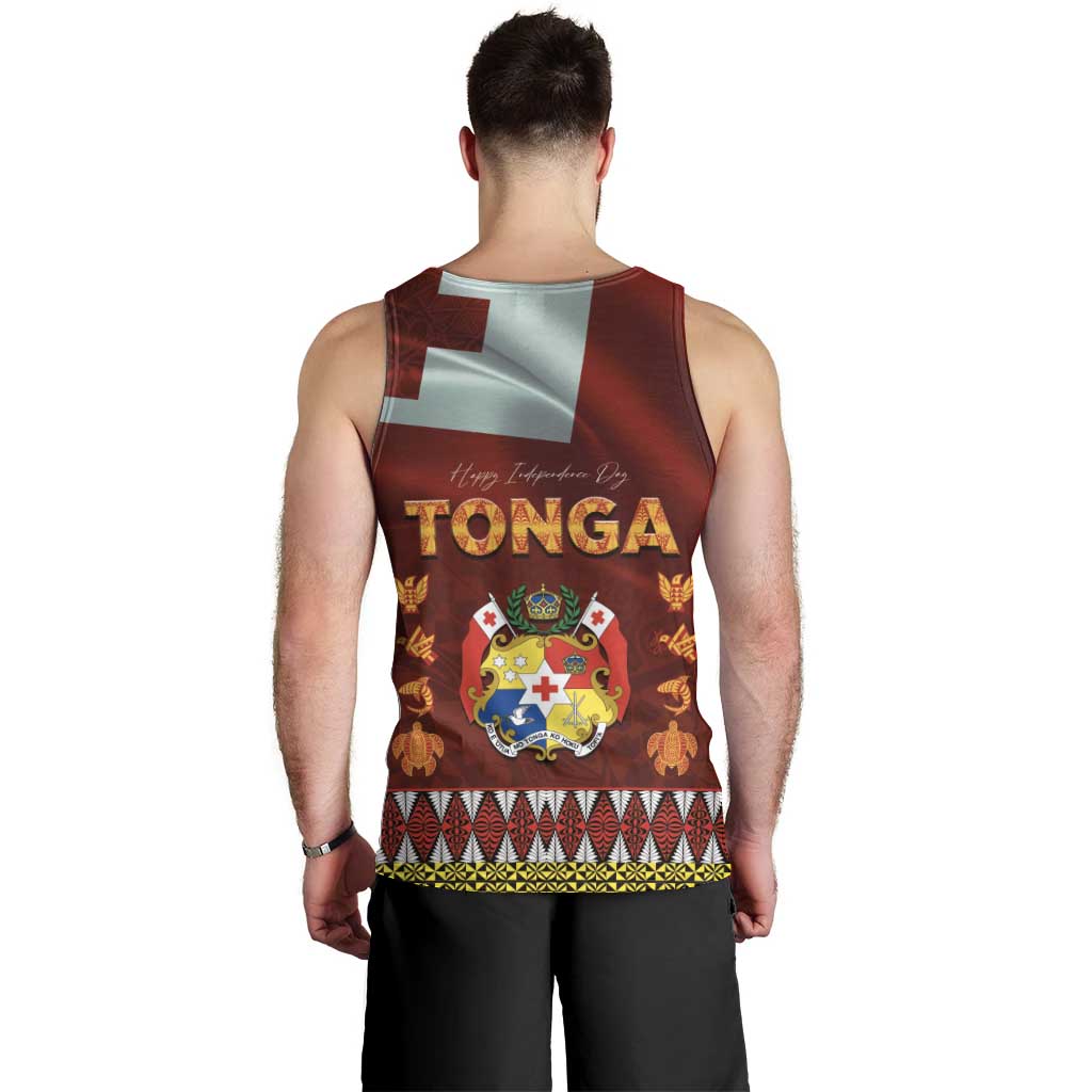 Tonga Independence Day Men Tank Top National Flag and Emblem with Ngatu Art Pattern
