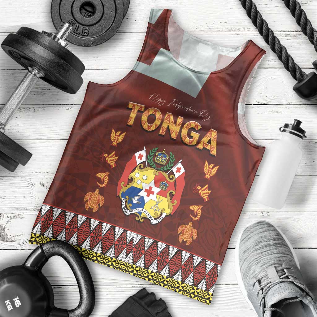 Tonga Independence Day Men Tank Top National Flag and Emblem with Ngatu Art Pattern