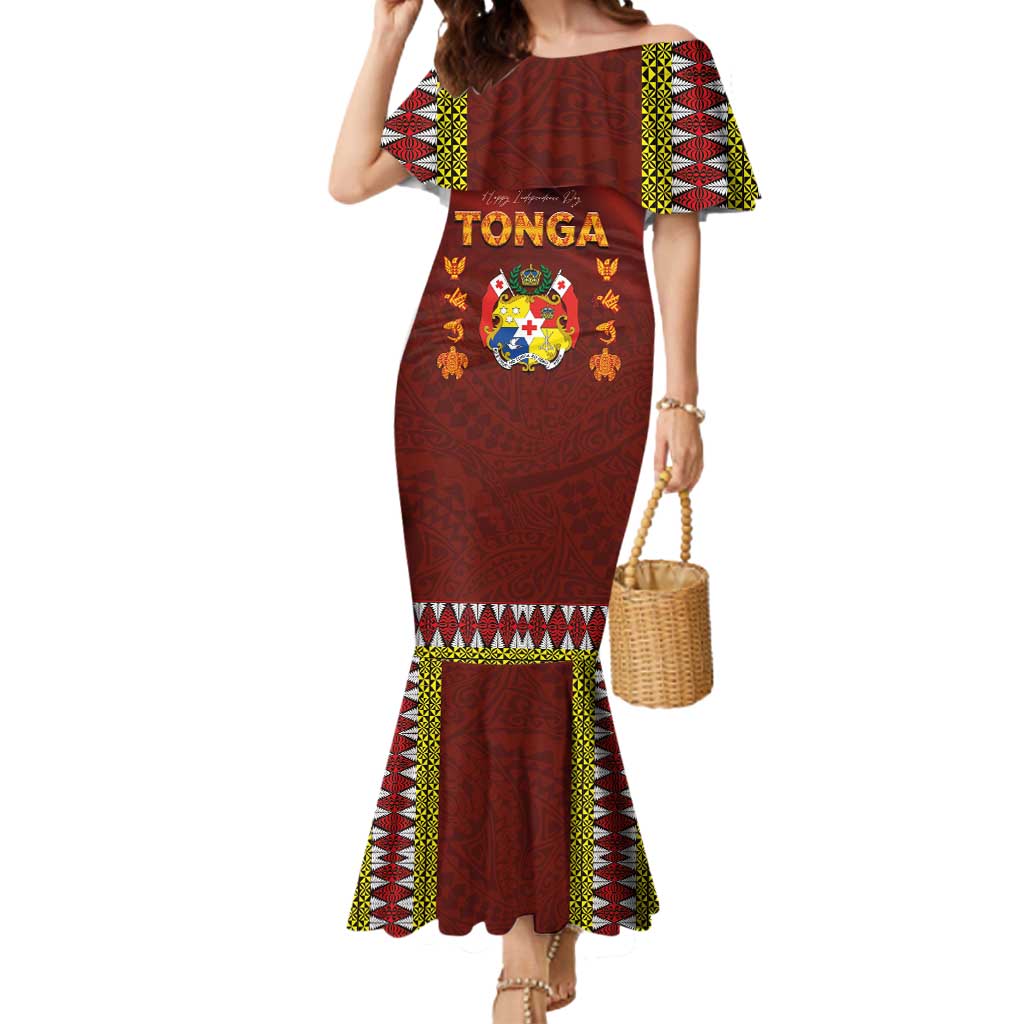 Tonga Independence Day Mermaid Dress National Flag and Emblem with Ngatu Art Pattern