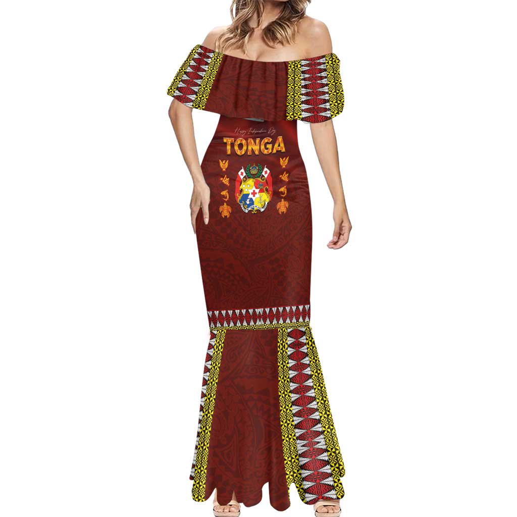 Tonga Independence Day Mermaid Dress National Flag and Emblem with Ngatu Art Pattern