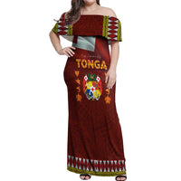 Tonga Independence Day Off Shoulder Maxi Dress National Flag and Emblem with Ngatu Art Pattern