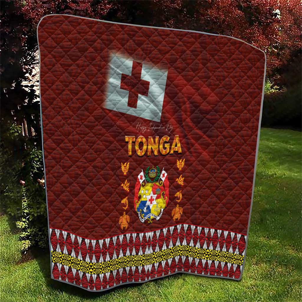 Tonga Independence Day Quilt National Flag and Emblem with Ngatu Art Pattern