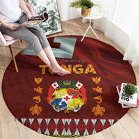 Tonga Independence Day Round Carpet National Flag and Emblem with Ngatu Art Pattern