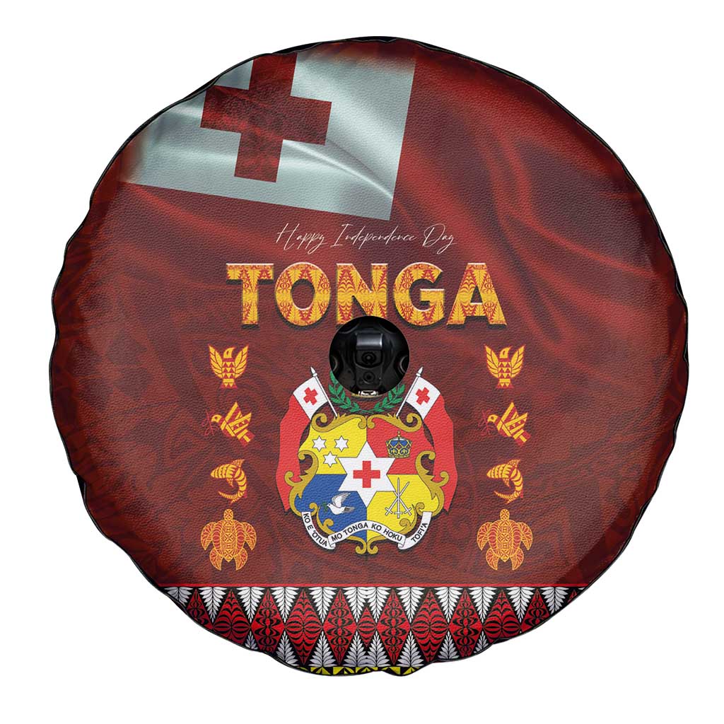 Tonga Independence Day Spare Tire Cover National Flag and Emblem with Ngatu Art Pattern