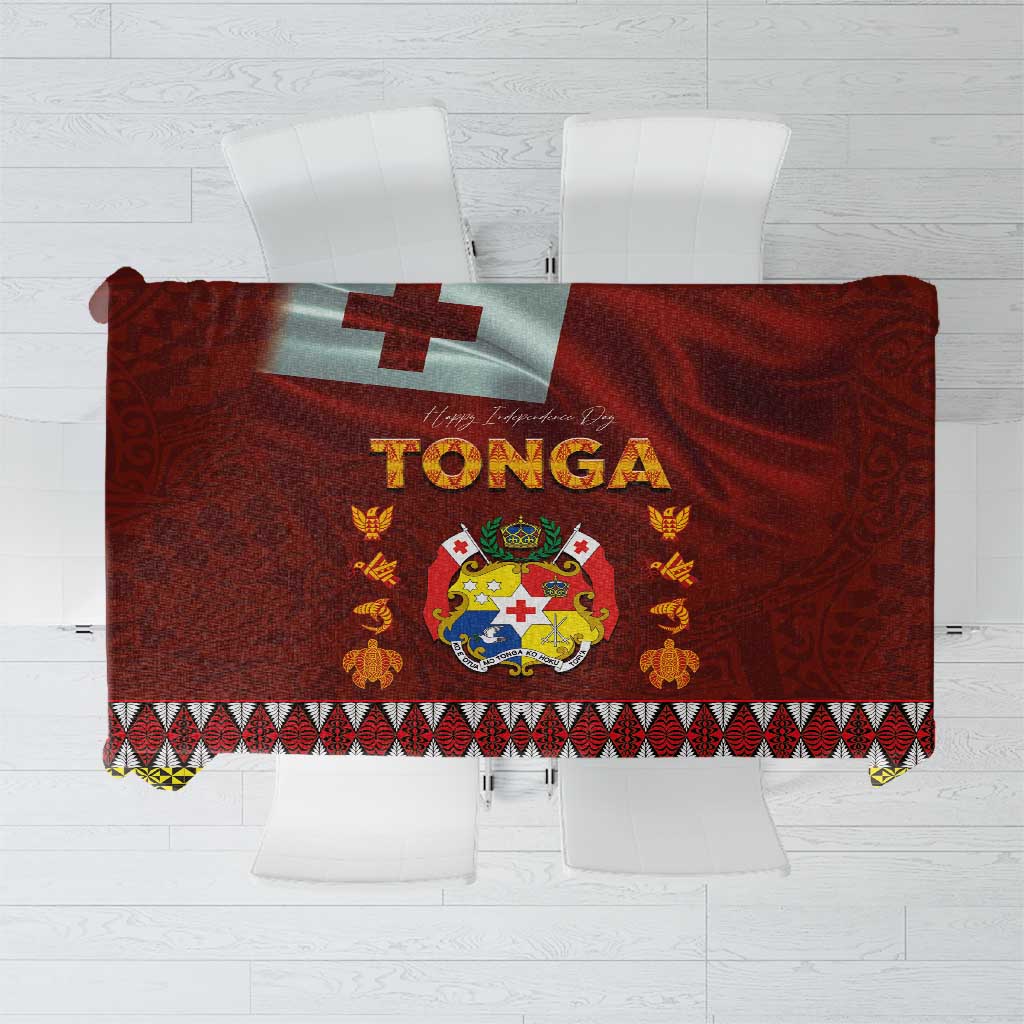 Tonga Independence Day Tablecloth National Flag and Emblem with Ngatu Art Pattern