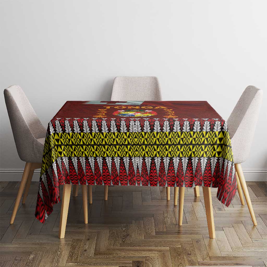Tonga Independence Day Tablecloth National Flag and Emblem with Ngatu Art Pattern