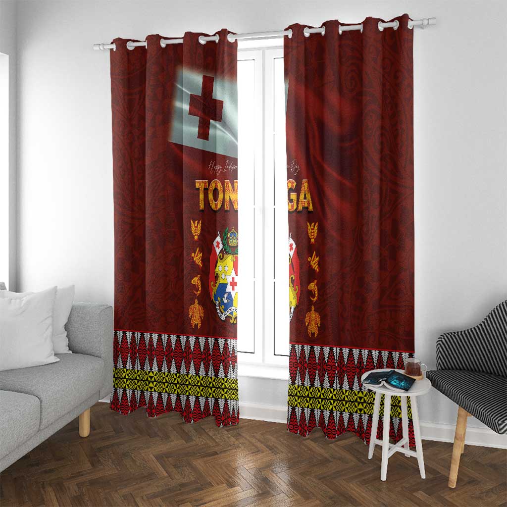 Tonga Independence Day Window Curtain National Flag and Emblem with Ngatu Art Pattern