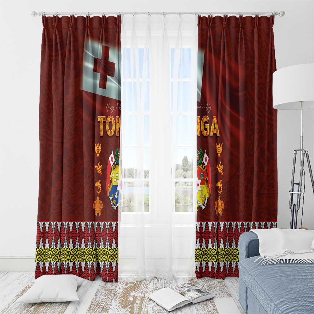 Tonga Independence Day Window Curtain National Flag and Emblem with Ngatu Art Pattern