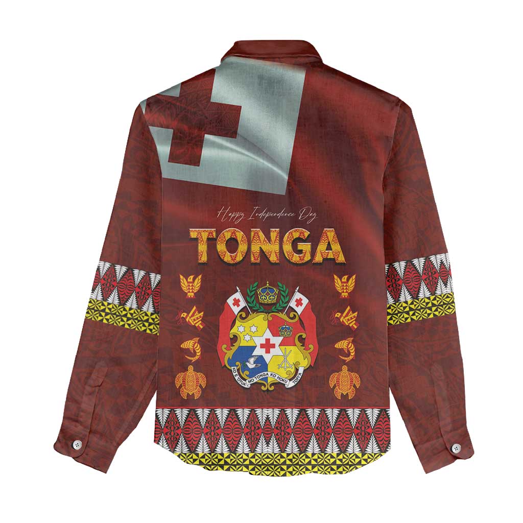 Tonga Independence Day Women Casual Shirt National Flag and Emblem with Ngatu Art Pattern