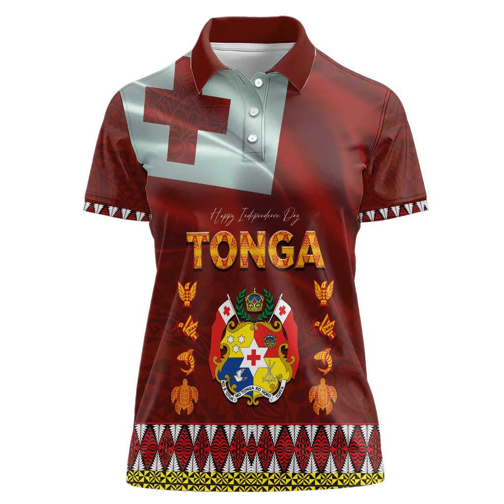 Tonga Independence Day Women Polo Shirt National Flag and Emblem with Ngatu Art Pattern