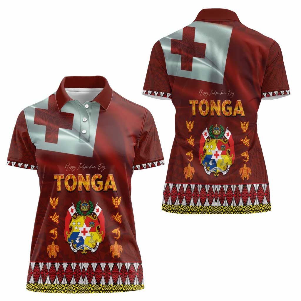 Tonga Independence Day Women Polo Shirt National Flag and Emblem with Ngatu Art Pattern