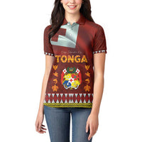 Tonga Independence Day Women Polo Shirt National Flag and Emblem with Ngatu Art Pattern