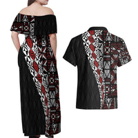 Tonga Ngatu Art Tattoo Polynesian Couples Matching Off Shoulder Maxi Dress and Hawaiian Shirt