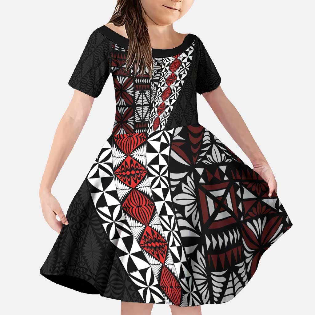 Tonga Ngatu Art Tattoo Polynesian Family Matching Off Shoulder Maxi Dress and Hawaiian Shirt