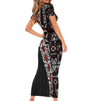 Tonga Ngatu Art Tattoo Polynesian Family Matching Short Sleeve Bodycon Dress and Hawaiian Shirt
