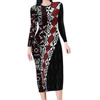 Tonga Ngatu Art Tattoo Polynesian Long Sleeve Bodycon Dress