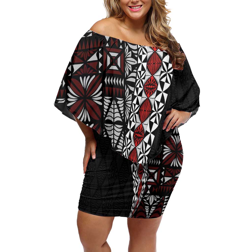 Tonga Ngatu Art Tattoo Polynesian Off Shoulder Short Dress