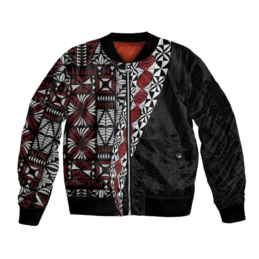 Tonga Ngatu Art Tattoo Polynesian Sleeve Zip Bomber Jacket