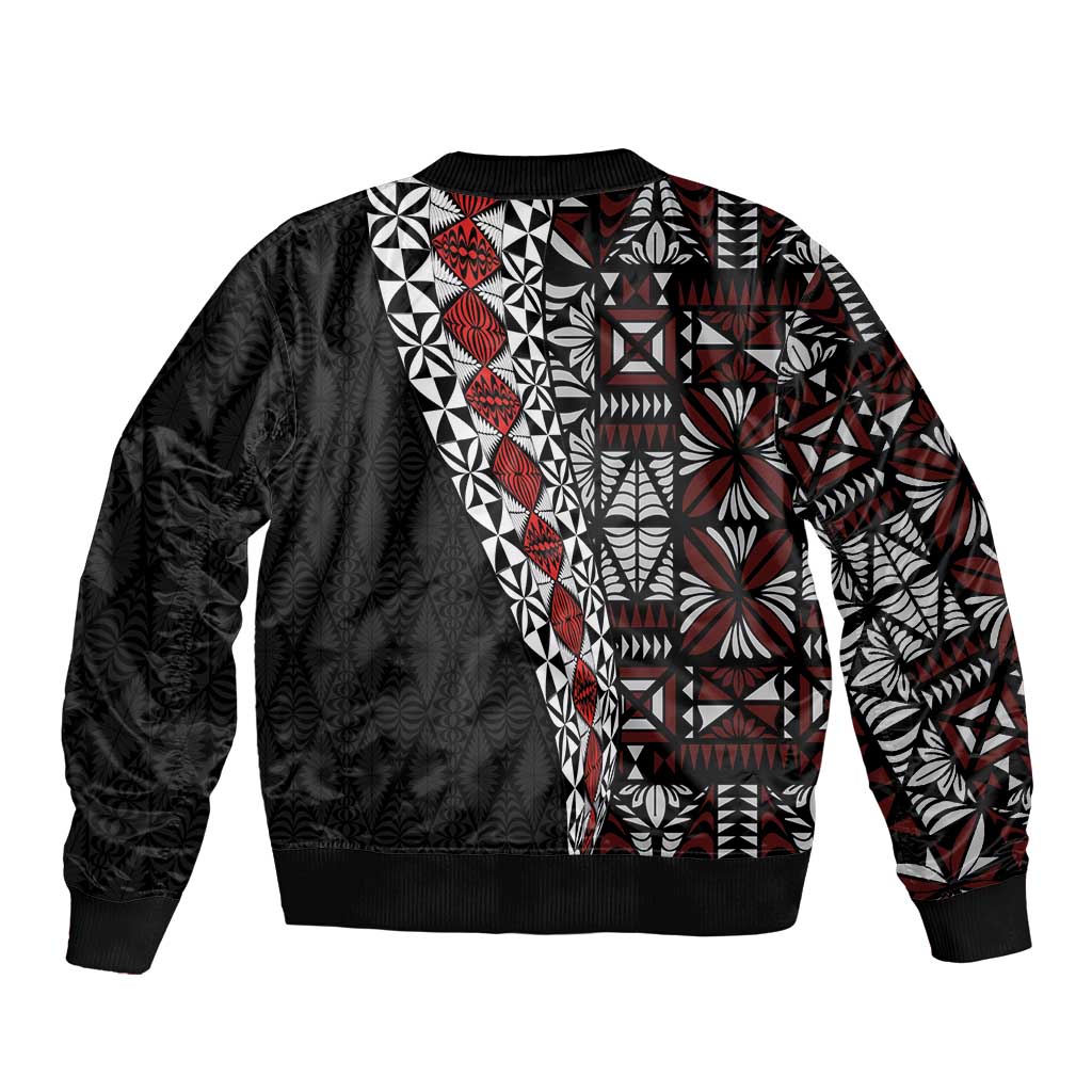 Tonga Ngatu Art Tattoo Polynesian Sleeve Zip Bomber Jacket
