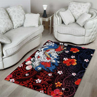 Hawaiian and Japanese Together Area Rug Hibiscus and Koi Fish Polynesian Pattern Colorful Style
