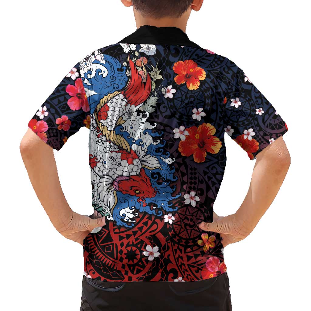 Hawaiian and Japanese Together Kid Hawaiian Shirt Hibiscus and Koi Fish Polynesian Pattern Colorful Style LT03 - Polynesian Pride