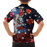 Hawaiian and Japanese Together Kid Hawaiian Shirt Hibiscus and Koi Fish Polynesian Pattern Colorful Style LT03 - Polynesian Pride