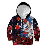 Hawaiian and Japanese Together Kid Hoodie Hibiscus and Koi Fish Polynesian Pattern Colorful Style LT03 Hoodie Red - Polynesian Pride