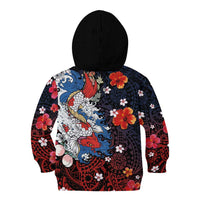 Hawaiian and Japanese Together Kid Hoodie Hibiscus and Koi Fish Polynesian Pattern Colorful Style LT03 - Polynesian Pride