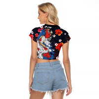 Hawaiian and Japanese Together Raglan Cropped T Shirt Hibiscus and Koi Fish Polynesian Pattern Colorful Style LT03 - Polynesian Pride