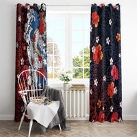 Hawaiian and Japanese Together Window Curtain Hibiscus and Koi Fish Polynesian Pattern Colorful Style