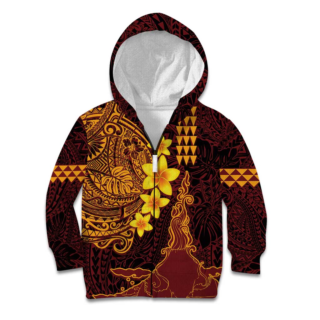 Hawaii Volcano Kid Hoodie Polynesian and Kakau Pattern LT03 Zip Hoodie Red - Polynesian Pride