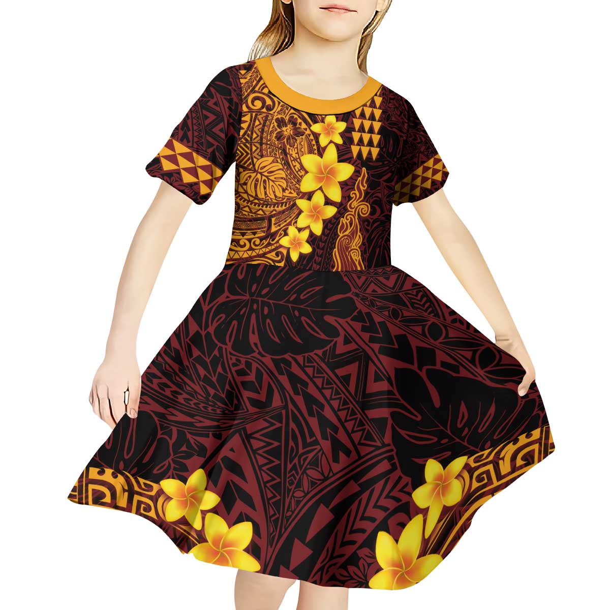 Hawaii Volcano Kid Short Sleeve Dress Polynesian and Kakau Pattern LT03 - Polynesian Pride