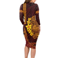 Hawaii Volcano Long Sleeve Bodycon Dress Polynesian and Kakau Pattern LT03 - Polynesian Pride