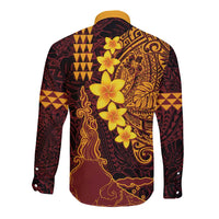 Hawaii Volcano Long Sleeve Button Shirt Polynesian and Kakau Pattern LT03 - Polynesian Pride