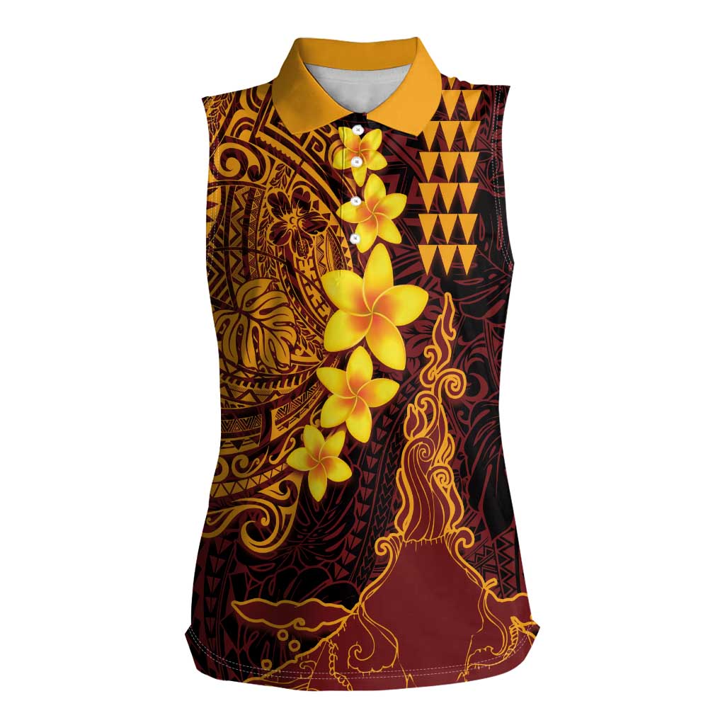 Hawaii Volcano Women Sleeveless Polo Shirt Polynesian and Kakau Pattern LT03 Female Red - Polynesian Pride