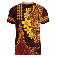 Hawaii Volcano Women V-Neck T-Shirt Polynesian and Kakau Pattern LT03 - Polynesian Pride