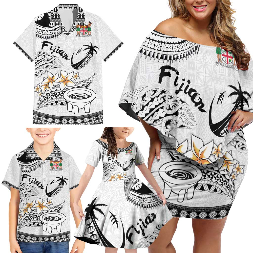 Fijian Traditional Culture Family Matching Off Shoulder Short Dress and Hawaiian Shirt Tapa Tribal Tattoos - Polynesian Pride
