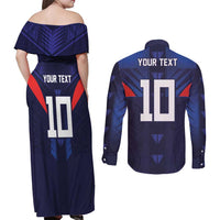 Custom Rugby Samoa Couples Matching Off Shoulder Maxi Dress and Long Sleeve Button Shirt Siva Tau Spirit Sporty Vibes - Polynesian Pride