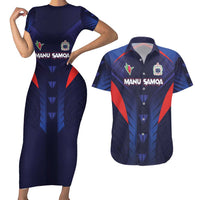 Custom Rugby Samoa Couples Matching Short Sleeve Bodycon Dress and Hawaiian Shirt Siva Tau Spirit Sporty Vibes - Polynesian Pride