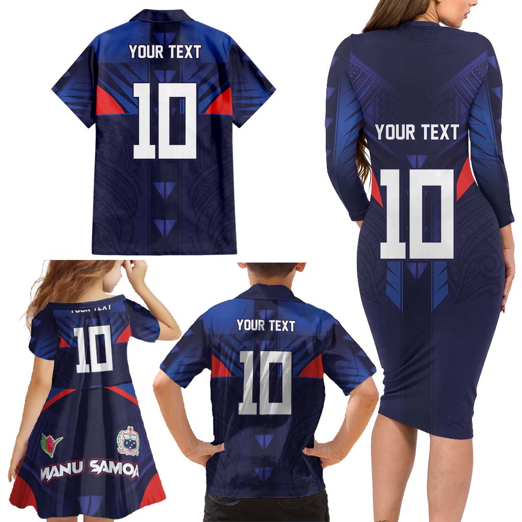 Custom Rugby Samoa Family Matching Long Sleeve Bodycon Dress and Hawaiian Shirt Siva Tau Spirit Sporty Vibes - Polynesian Pride