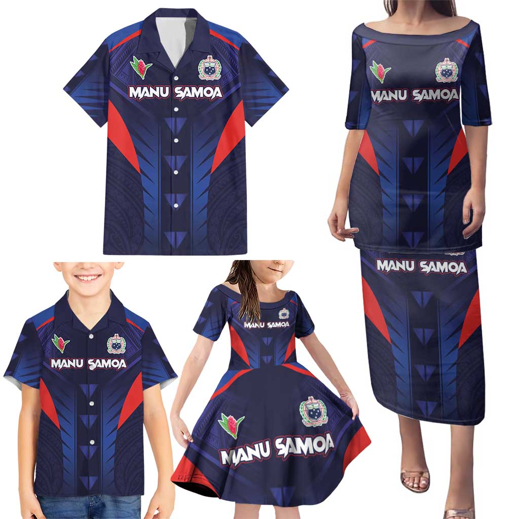 Custom Rugby Samoa Family Matching Puletasi and Hawaiian Shirt Siva Tau Spirit Sporty Vibes - Polynesian Pride