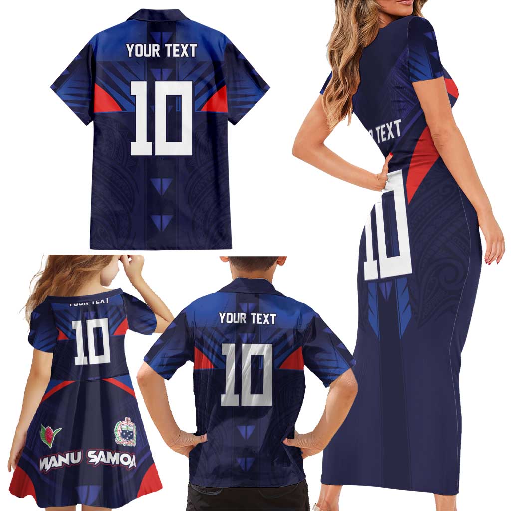 Custom Rugby Samoa Family Matching Short Sleeve Bodycon Dress and Hawaiian Shirt Siva Tau Spirit Sporty Vibes - Polynesian Pride