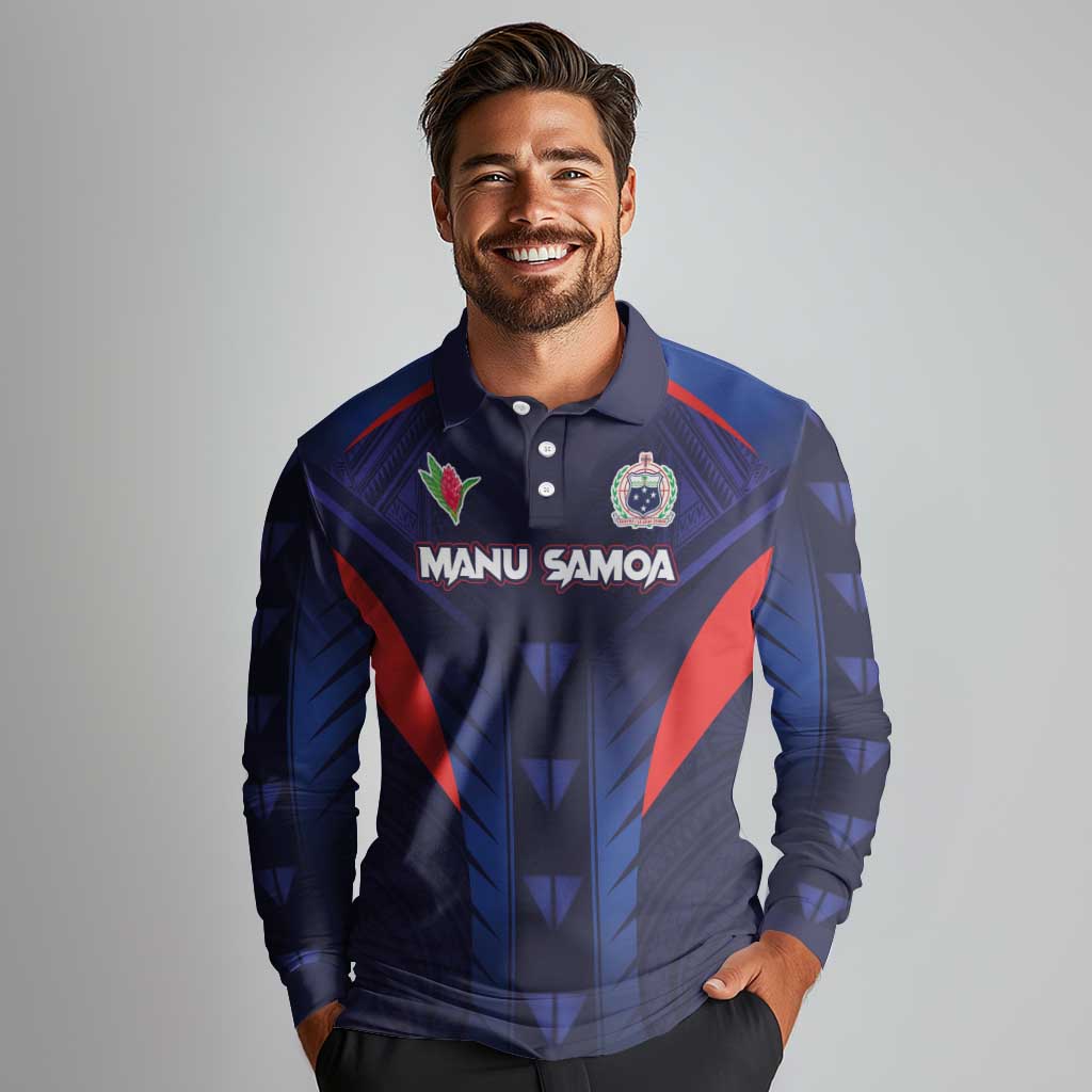 Custom Rugby Samoa Long Sleeve Polo Shirt Siva Tau Spirit Sporty Vibes - Polynesian Pride