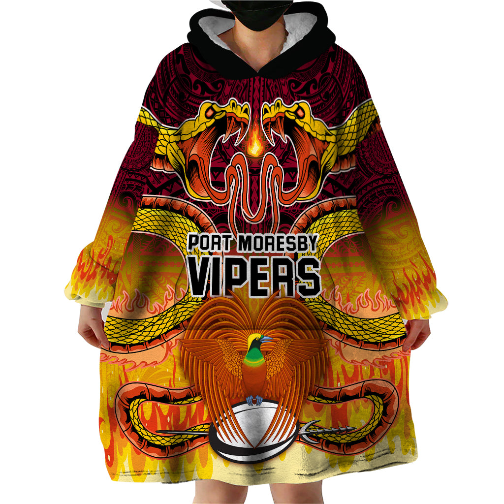 PNG Port Moresby Vipers Rugby Wearable Blanket Hoodie Fire Vipers Mix PNG Bird Polynesian Tattoo LT03 - Polynesian Pride