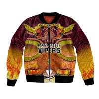 Custom PNG Port Moresby Vipers Rugby Bomber Jacket Fire Vipers Mix PNG Bird Polynesian Tattoo LT03 Unisex Yellow - Polynesian Pride