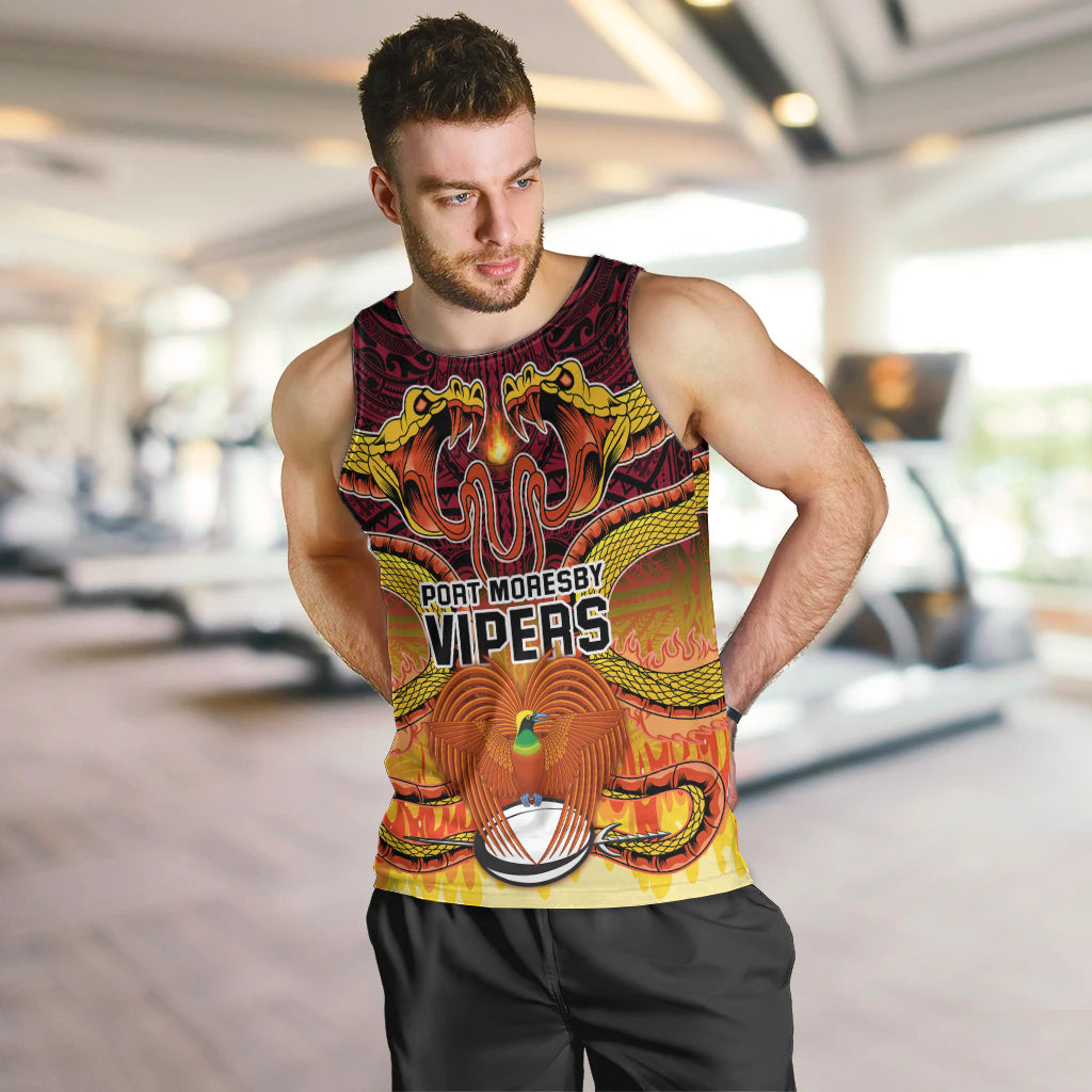 Custom PNG Port Moresby Vipers Rugby Men Tank Top Fire Vipers Mix PNG Bird Polynesian Tattoo LT03 - Polynesian Pride
